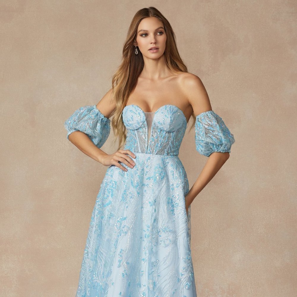 N/A NEW LONG OFF THE SHOULDER STRAPLESS A-LINE GOWN EMBROIDERED WITH 2404